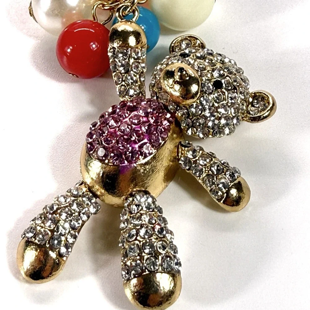 Adorable New Bling Pink Bear Keyring‎ Floating W Multicolor Vibrant Ballon's !!!